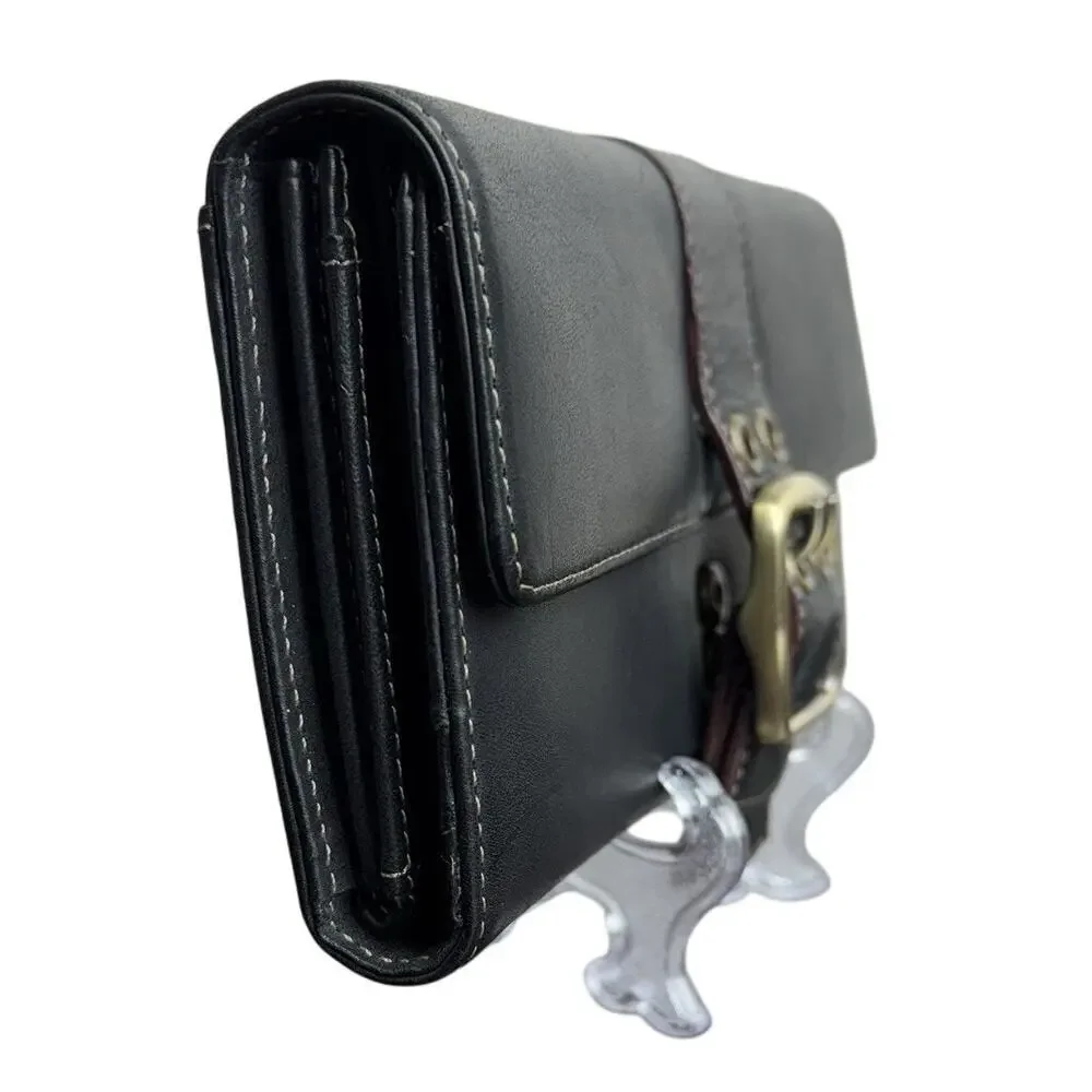 Franklin Covey Black Leather Buckle Clutch Wallet